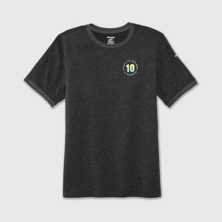 Brooks Run Happy Graphic Israel - Men's Short Sleeve Running Shirt - Grey (24570-RVNI)
